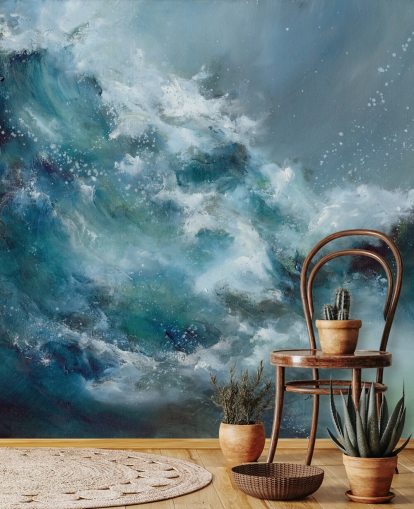 blue and white custom abstract ocean wallpaper mural called Fountain of Life by Alison Johnson blue and white custom abstract ocean wallpaper mural called Fountain of Life by Alison Johnson