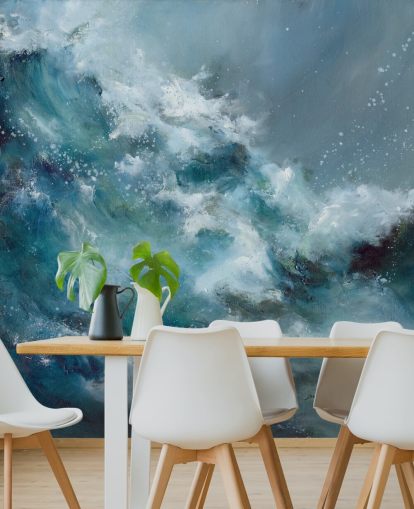 blue and white custom abstract ocean wallpaper mural called Fountain of Life by Alison Johnson blue and white custom abstract ocean wallpaper mural called Fountain of Life by Alison Johnson