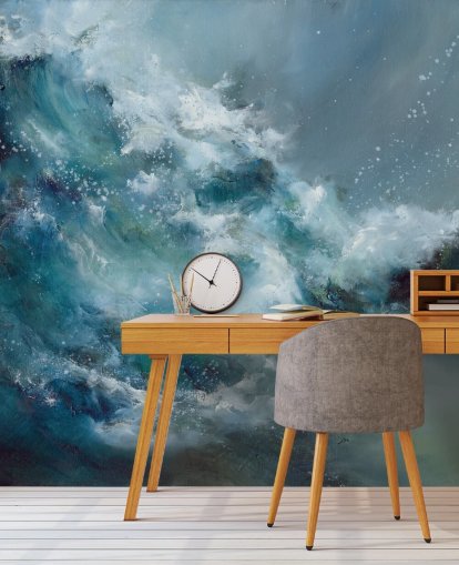 blue and white custom abstract ocean wallpaper mural called Fountain of Life by Alison Johnson