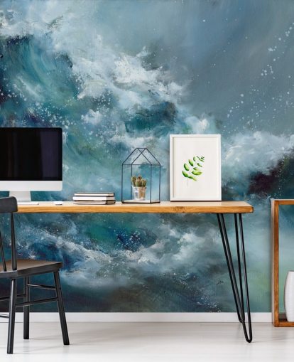 blue and white custom abstract ocean wallpaper mural called Fountain of Life by Alison Johnson