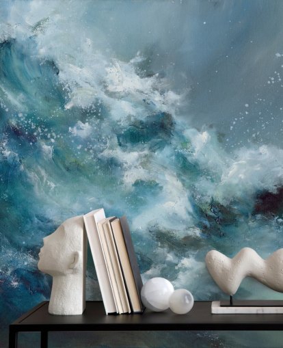 blue and white custom abstract ocean wallpaper mural called Fountain of Life by Alison Johnson blue and white custom abstract ocean wallpaper mural called Fountain of Life by Alison Johnson