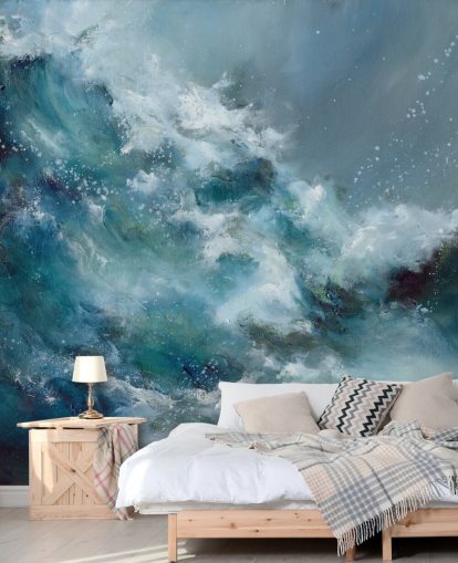 blue and white custom abstract ocean wallpaper mural called Fountain of Life by Alison Johnson blue and white custom abstract ocean wallpaper mural called Fountain of Life by Alison Johnson