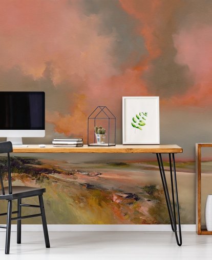 mural rojo personalizable de papel pintado abstracto oceánico llamado Blood Red de Alison Johnson para dormitorios, oficinas en casa y más