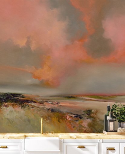 red customisable abstract ocean wallpaper mural called Blood Red by Alison Johnson for bedrooms, home offices and more