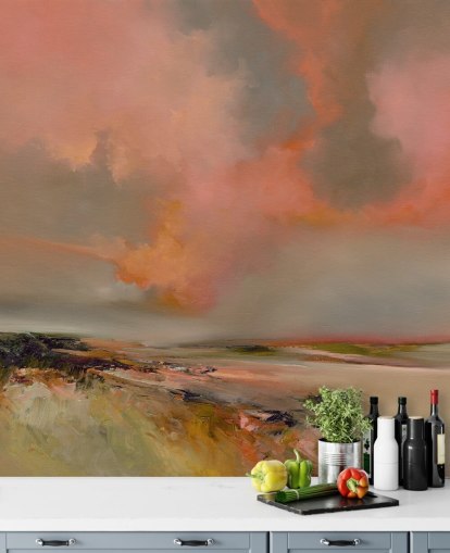 red customisable abstract ocean wallpaper mural called Blood Red by Alison Johnson for bedrooms, home offices and more