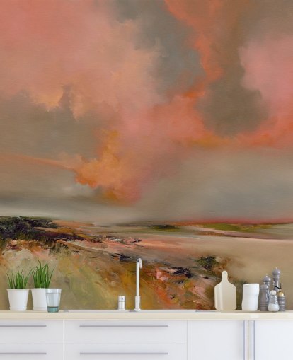 red customizable abstract ocean wallpaper mural called Blood Red by Alison Johnson for bedrooms, home offices and more