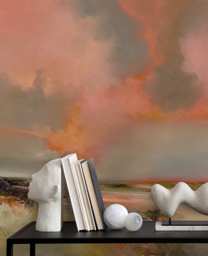 mural de papel de parede oceânico abstrato personalizável vermelho chamado Blood Red de Alison Johnson para quartos, escritórios domésticos e muito mais