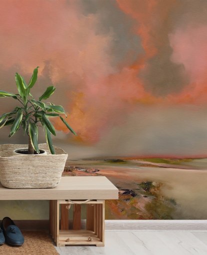 mural de papel de parede oceânico abstrato personalizável vermelho chamado Blood Red de Alison Johnson para quartos, escritórios domésticos e muito mais