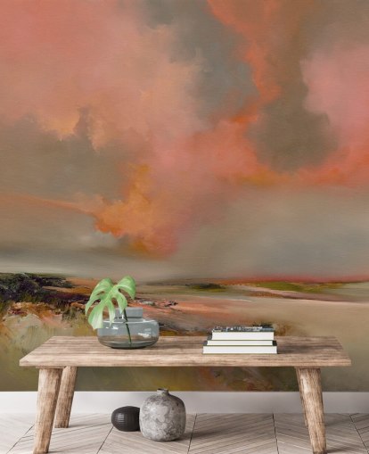 mural de papel de parede oceânico abstrato personalizável vermelho chamado Blood Red de Alison Johnson para quartos, escritórios domésticos e muito mais