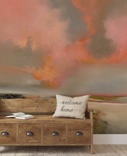 mural de papel de parede oceânico abstrato personalizável vermelho chamado Blood Red de Alison Johnson para quartos, escritórios domésticos e muito mais