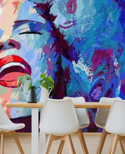 kleurrijk schilderij van zangeres behang