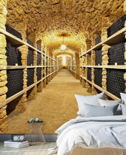 Fondo de pantalla de botellas de vino antiguas en la bodega antigua