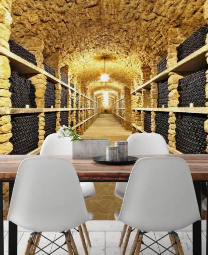 Fondo de pantalla de botellas de vino antiguas en la bodega antigua