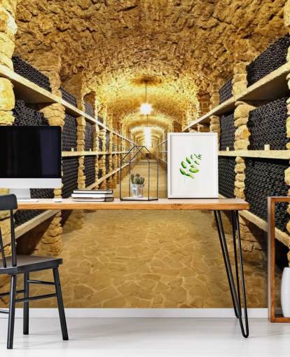 Fondo de pantalla de botellas de vino antiguas en la bodega antigua