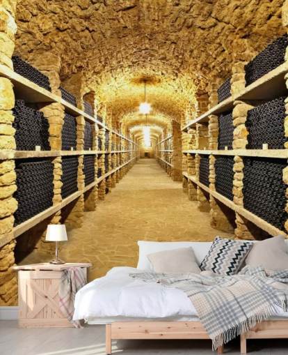 Fondo de pantalla de botellas de vino antiguas en la bodega antigua