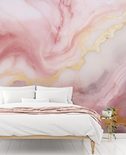lyserød og guld marmor tapet vægmaleri kaldet Pink and Gold Marble til soveværelser og badeværelser