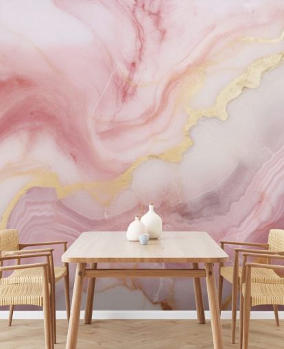 rosa och guld marmor tapetväggmålning kallad Pink and Gold Marble för sovrum och badrum