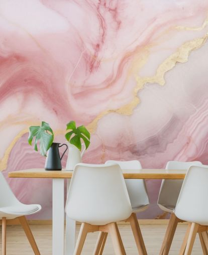 lyserød og guld marmor tapet vægmaleri kaldet Pink and Gold Marble til soveværelser og badeværelser
