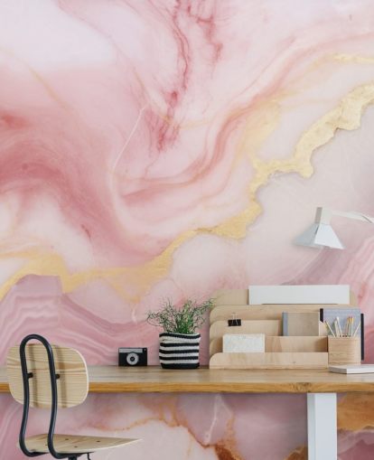 vaaleanpunainen ja kultainen marmoritapetti seinämaalaus nimeltä Pink and Gold Marble makuuhuoneisiin ja kylpyhuoneisiin