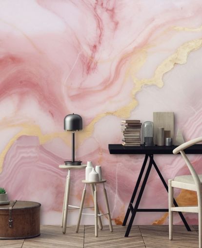 lyserød og guld marmor tapet vægmaleri kaldet Pink and Gold Marble til soveværelser og badeværelser lyserød og guld marmor tapet vægmaleri kaldet Pink and Gold Marble til soveværelser og badeværelser