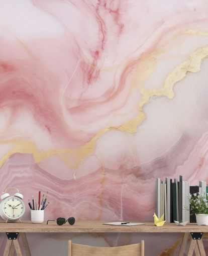 pink and gold marble wallpaper mural called Pink and Gold Marble for bedrooms and bathrooms
