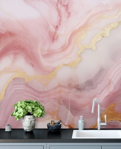 papier peint mural en marbre rose et doré appelé Pink and Gold Marble pour les chambres et les salles de bain