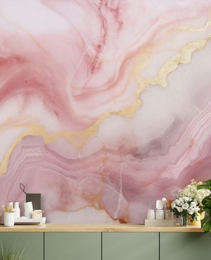 mural de papel de parede de mármore rosa e dourado chamado Mármore Rosa e Dourado para quartos e banheiros