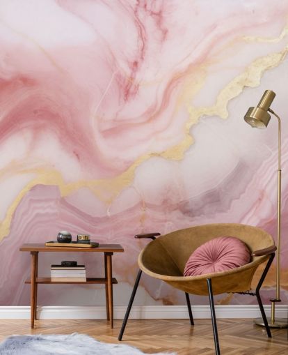 pink and gold marble wallpaper mural called Pink and Gold Marble for bedrooms and bathrooms