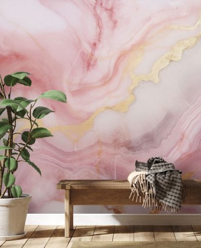 mural de papel de parede de mármore rosa e dourado chamado Mármore Rosa e Dourado para quartos e banheiros