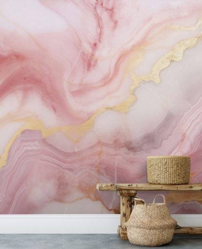 mural de papel de parede de mármore rosa e dourado chamado Mármore Rosa e Dourado para quartos e banheiros