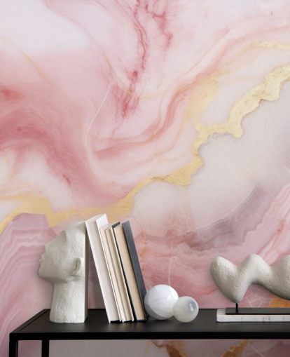 papier peint mural en marbre rose et doré appelé Pink and Gold Marble pour les chambres et les salles de bain
