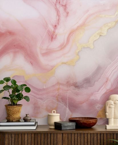 mural de papel de parede de mármore rosa e dourado chamado Mármore Rosa e Dourado para quartos e banheiros