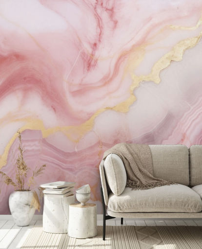 pink and gold marble wallpaper mural called Pink and Gold Marble for bedrooms and bathrooms