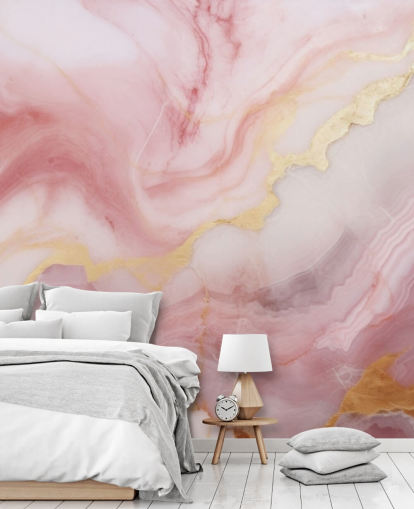 papier peint mural en marbre rose et doré appelé Pink and Gold Marble pour les chambres et les salles de bain