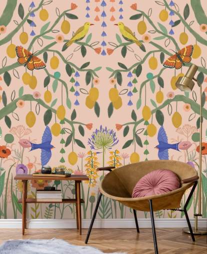 tilpassbart pastellhagetapet veggmaleri kalt Lemon Trees av Kate Merritt tilpassbart pastellhagetapet veggmaleri kalt Lemon Trees av Kate Merritt