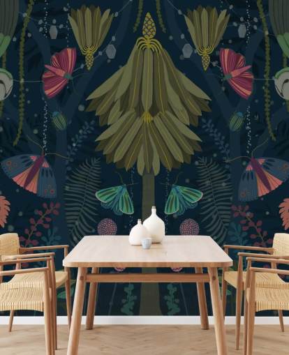 mural personalizable de papel pintado de jardín oscuro llamado Nocturne de Kate Merritt