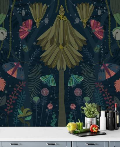 aanpasbare donkere tuinbehangmuurschildering genaamd Nocturne van Kate Merritt