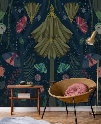 customizable dark garden wallpaper mural called Nocturne by Kate Merritt