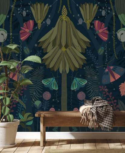 customisable dark garden wallpaper mural called Nocturne by Kate Merritt