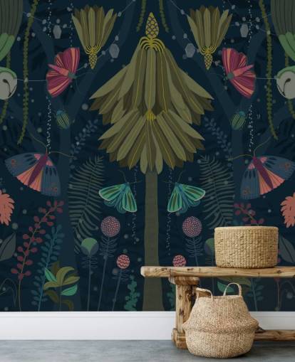 customizable dark garden wallpaper mural called Nocturne by Kate Merritt customizable dark garden wallpaper mural called Nocturne by Kate Merritt
