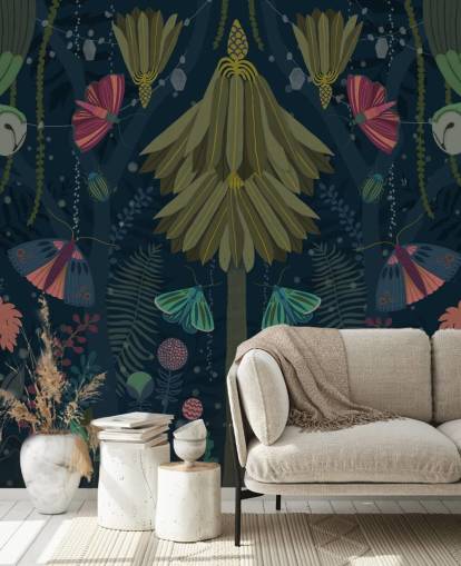 customisable dark garden wallpaper mural called Nocturne by Kate Merritt