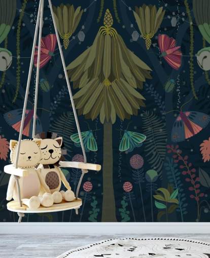 customisable dark garden wallpaper mural called Nocturne by Kate Merritt