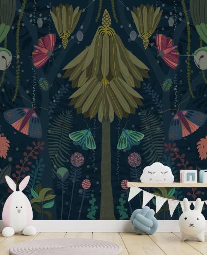 papier peint mural personnalisable de jardin sombre appelé Nocturne par Kate Merritt