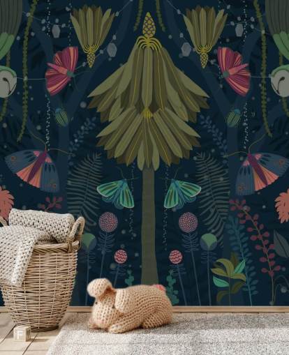 customisable dark garden wallpaper mural called Nocturne by Kate Merritt