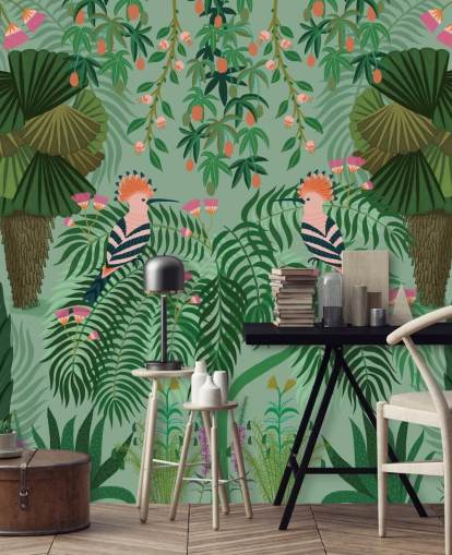 papier peint mural tropical vert et rose personnalisable appelé Tropical Gardens par Kate Merritt papier peint mural tropical vert et rose personnalisable appelé Tropical Gardens par Kate Merritt