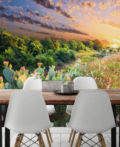 Cactus and Wildflowers at Sunset Wallpaper Mural Cactus and Wildflowers at Sunset Wallpaper Mural