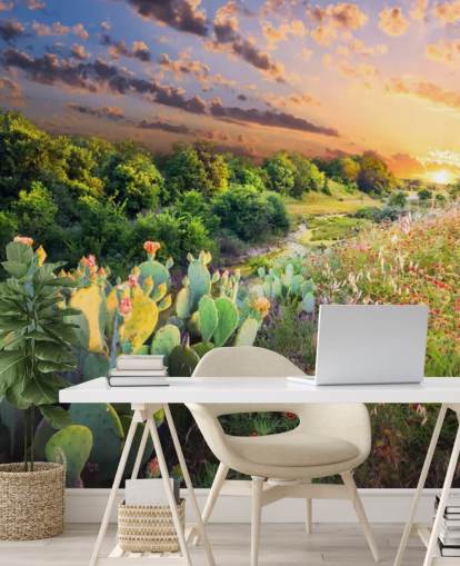 Cactus and Wildflowers at Sunset Wallpaper Mural Cactus and Wildflowers at Sunset Wallpaper Mural
