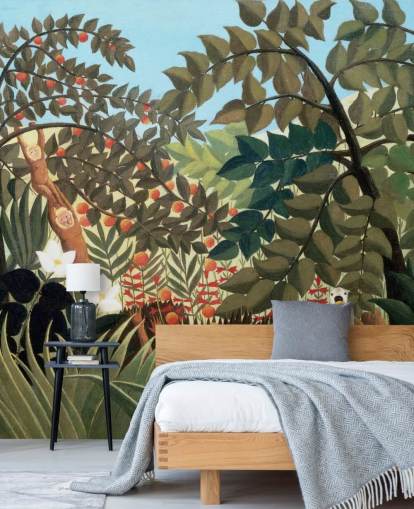 colorido mural de papel pintado de bellas artes llamado Exotic Landscape de Henri Rousseau