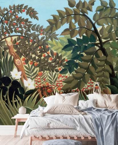 colourful fine art wallpaper mural called Exotic Landscape by Henri Rousseau colourful fine art wallpaper mural called Exotic Landscape by Henri Rousseau