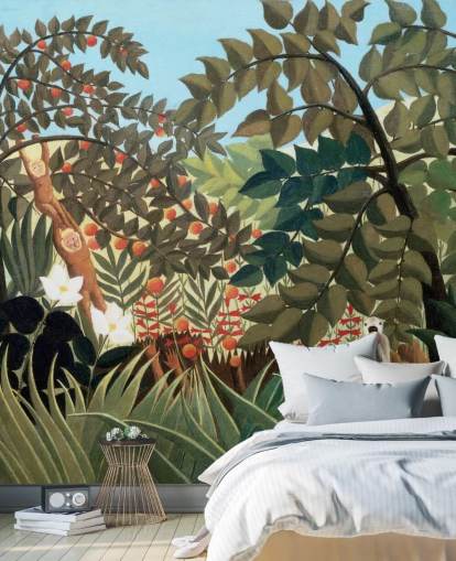 colourful fine art wallpaper mural called Exotic Landscape by Henri Rousseau colourful fine art wallpaper mural called Exotic Landscape by Henri Rousseau